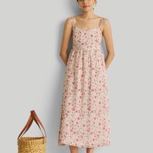 Strappy Gathered Midikleid in rosa Blumen