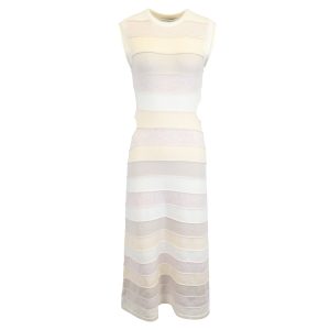 Christopher Esber gerippt gestreiftes, ausgeschnittenes Maxi-Kleid aus beige Wolle