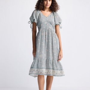 Puff Sleeve Midikleid in Salbei grün