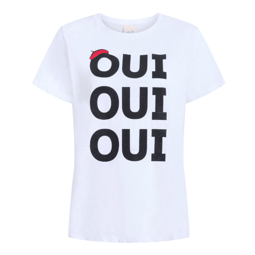 Oui Oui Oui Shrunken T-Shirt für Damen, Weiß