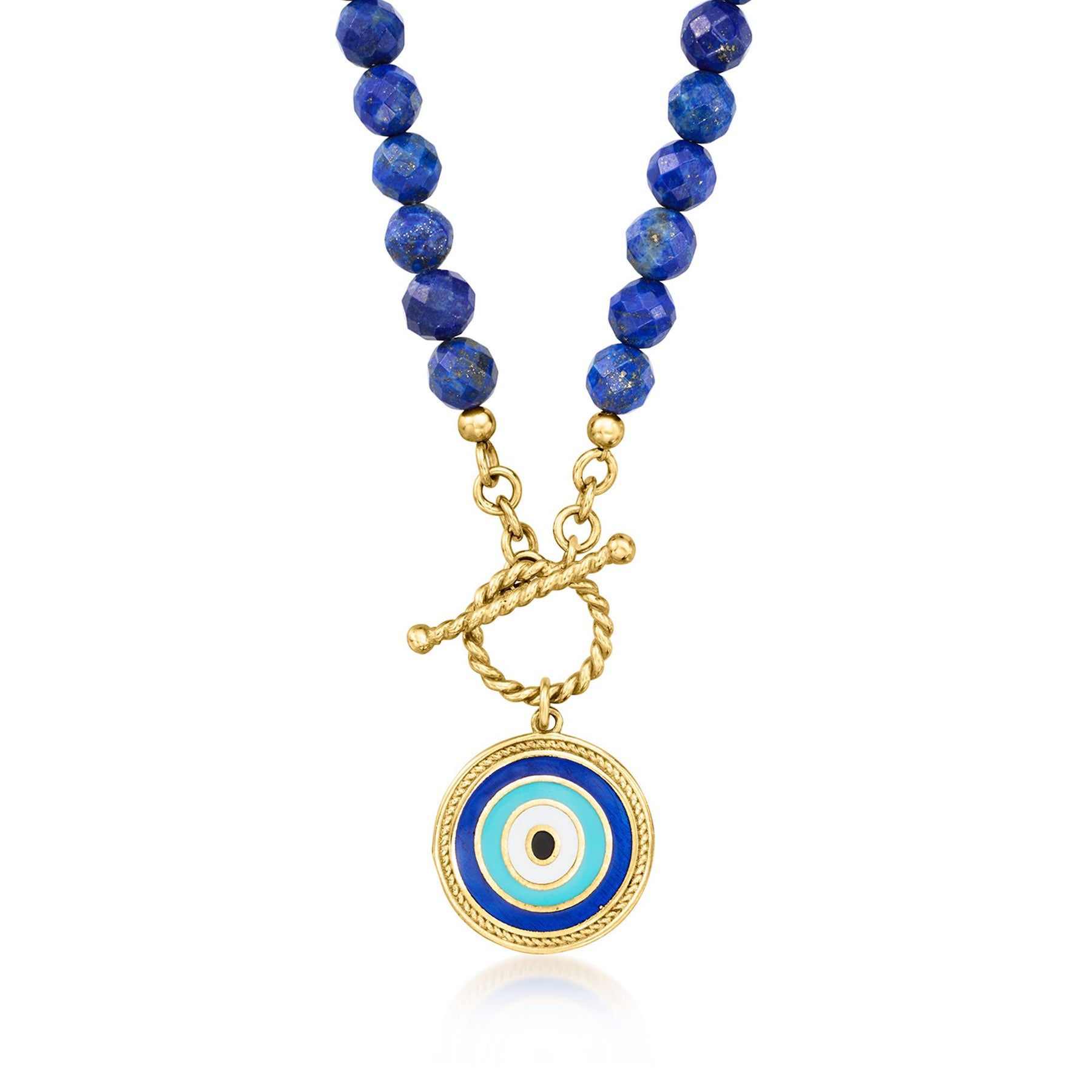 Ross-Simons 6mm Lapis Perlen und bunten Emaille bösen Auge Knebel Halskette in 18kt Gold über Sterling
