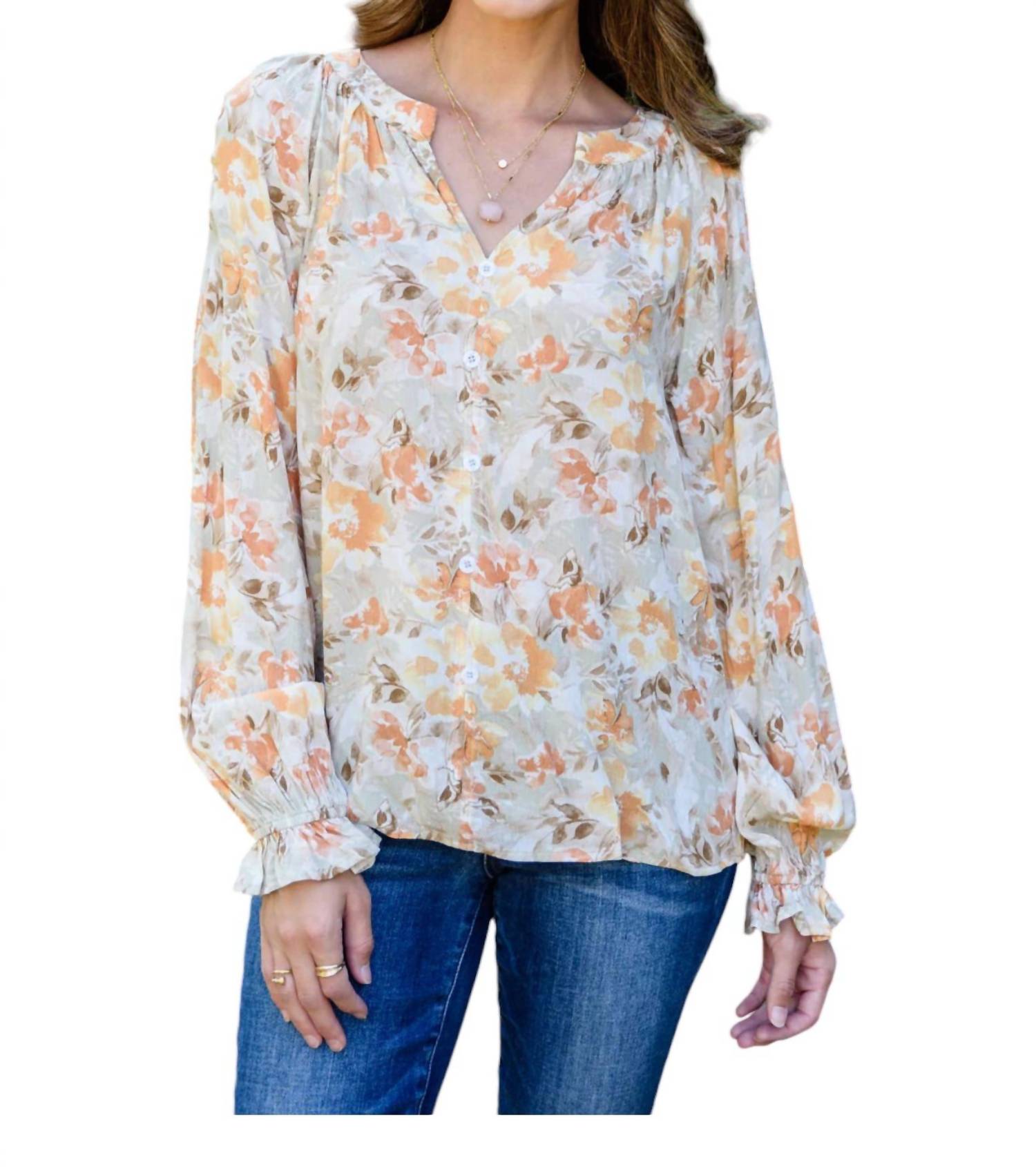 Courtney Blumen-Knopf oben Top in Beige