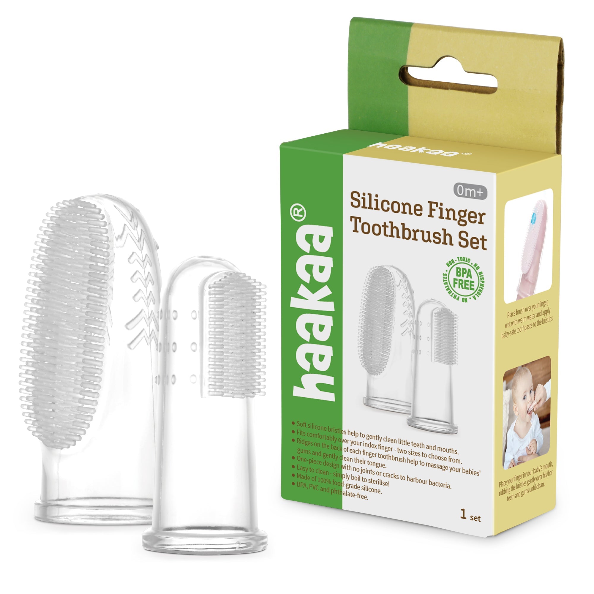 Haakaa Silikon Finger Zahnbürste Set 2 Stück (klein & groß)