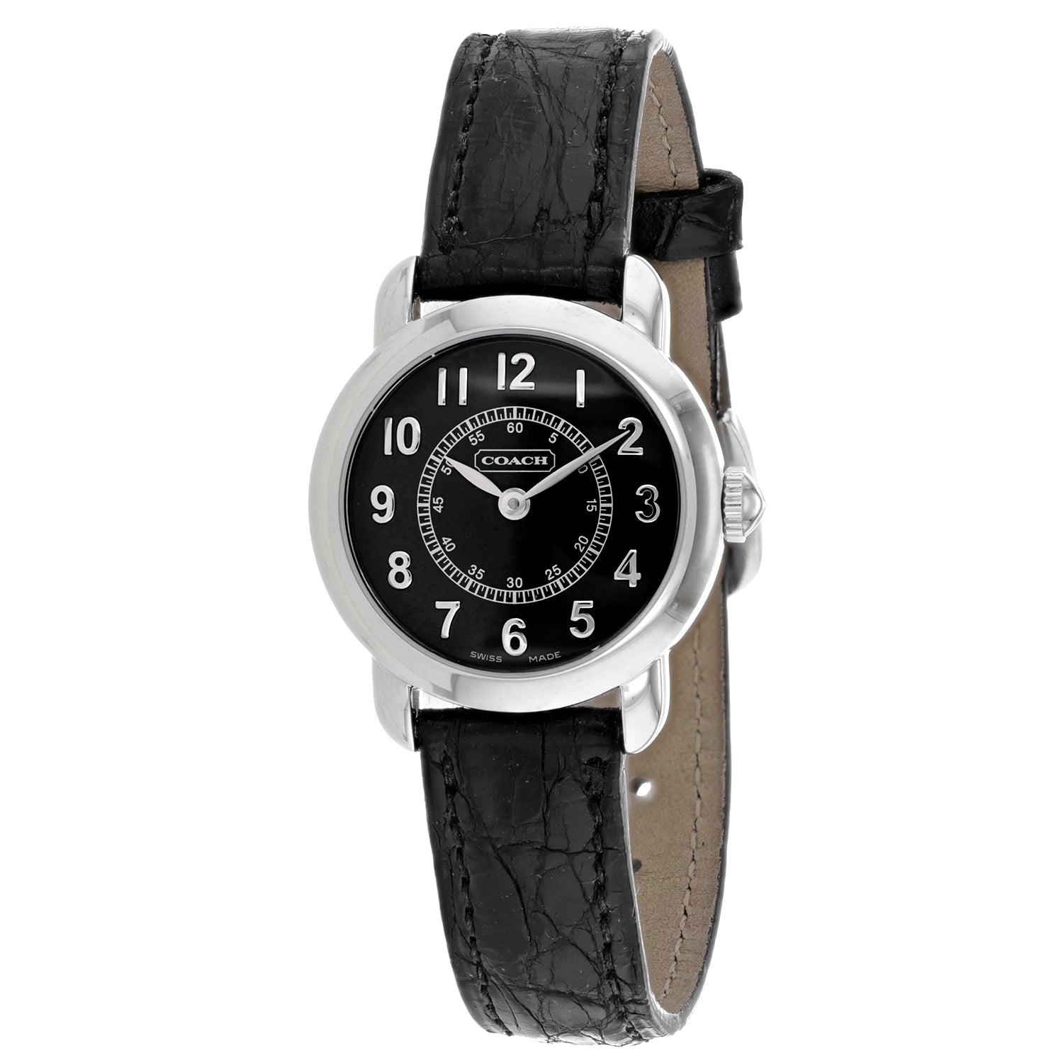 Coach Damen Schwarz Leder Silber Quarz Schwarzes Zifferblatt Uhr