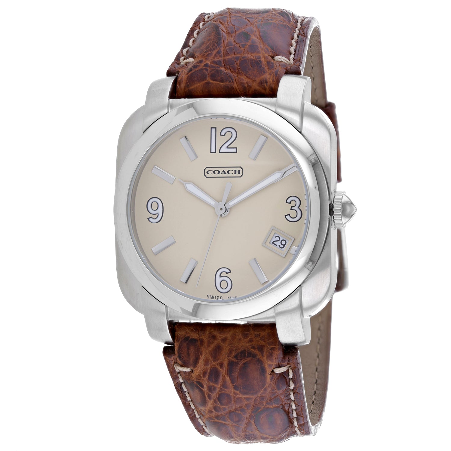 Coach Herren Braun Leder Silber Quarz Beige Dial Uhr