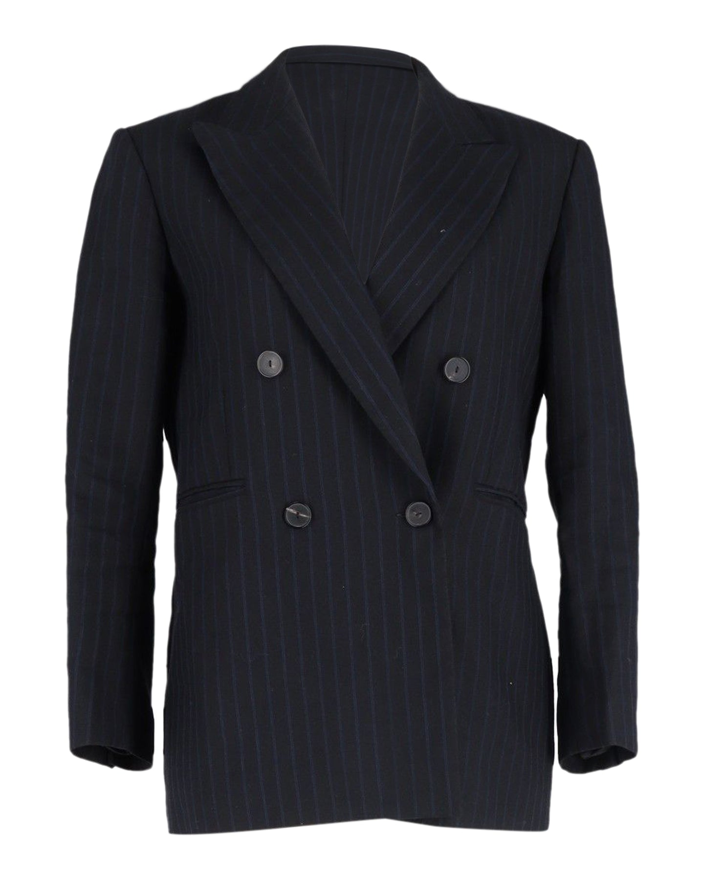 Sandro Paris Zweireihiger Blazer mit Streifenmuster in Marineblauer Baumwolle