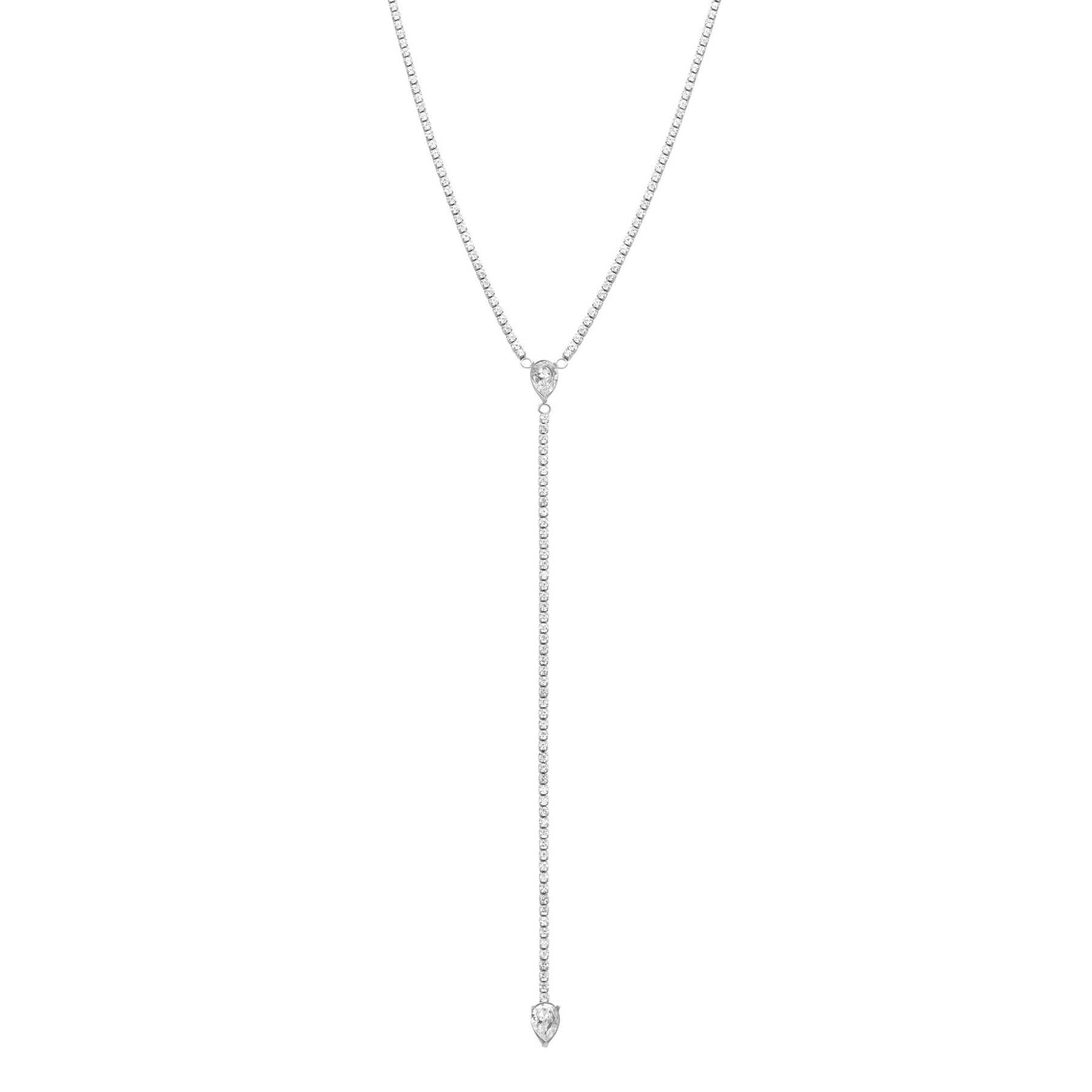 Wasserdicht Kristall Y- Lariat Tropfen Tennis Kette Halskette silber
