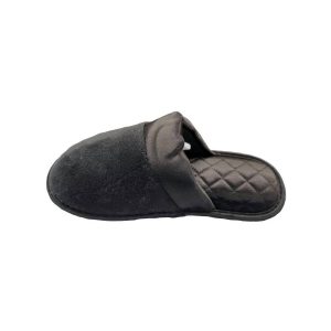 Damen recycelte Mikroterry und Satin Eco Clog Slipper in schwarz 7733736079420