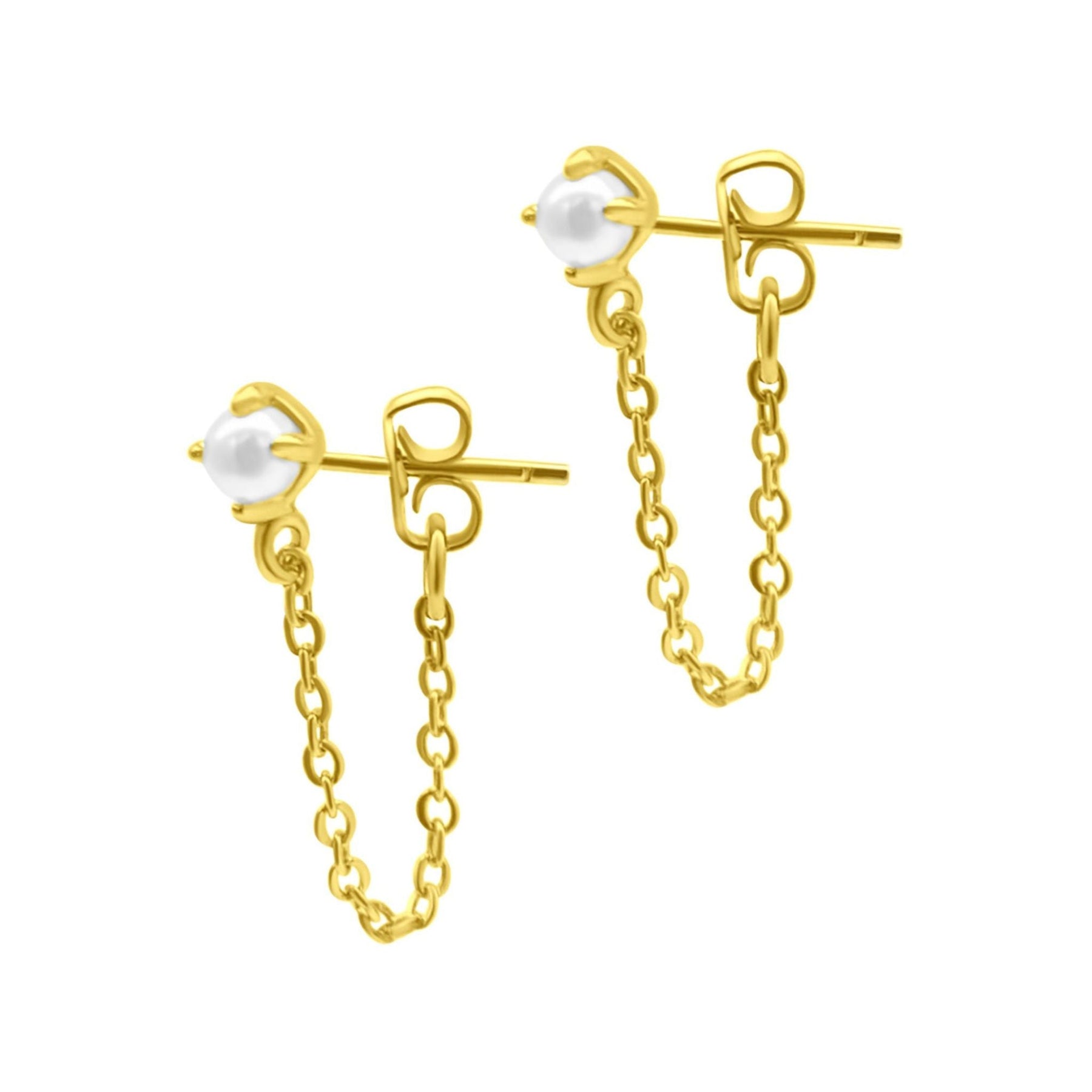 Kette und Süßwasserperlen Wrap Around Tropfen Ohrringe Gold