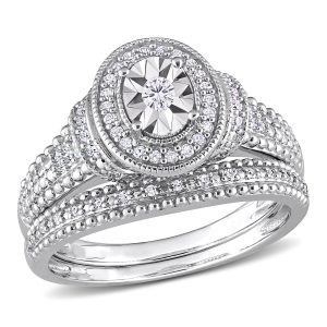 Mimi & Max 1/4ct TDW Diamond Oval Bridal Ring in Sterling Silber gesetzt