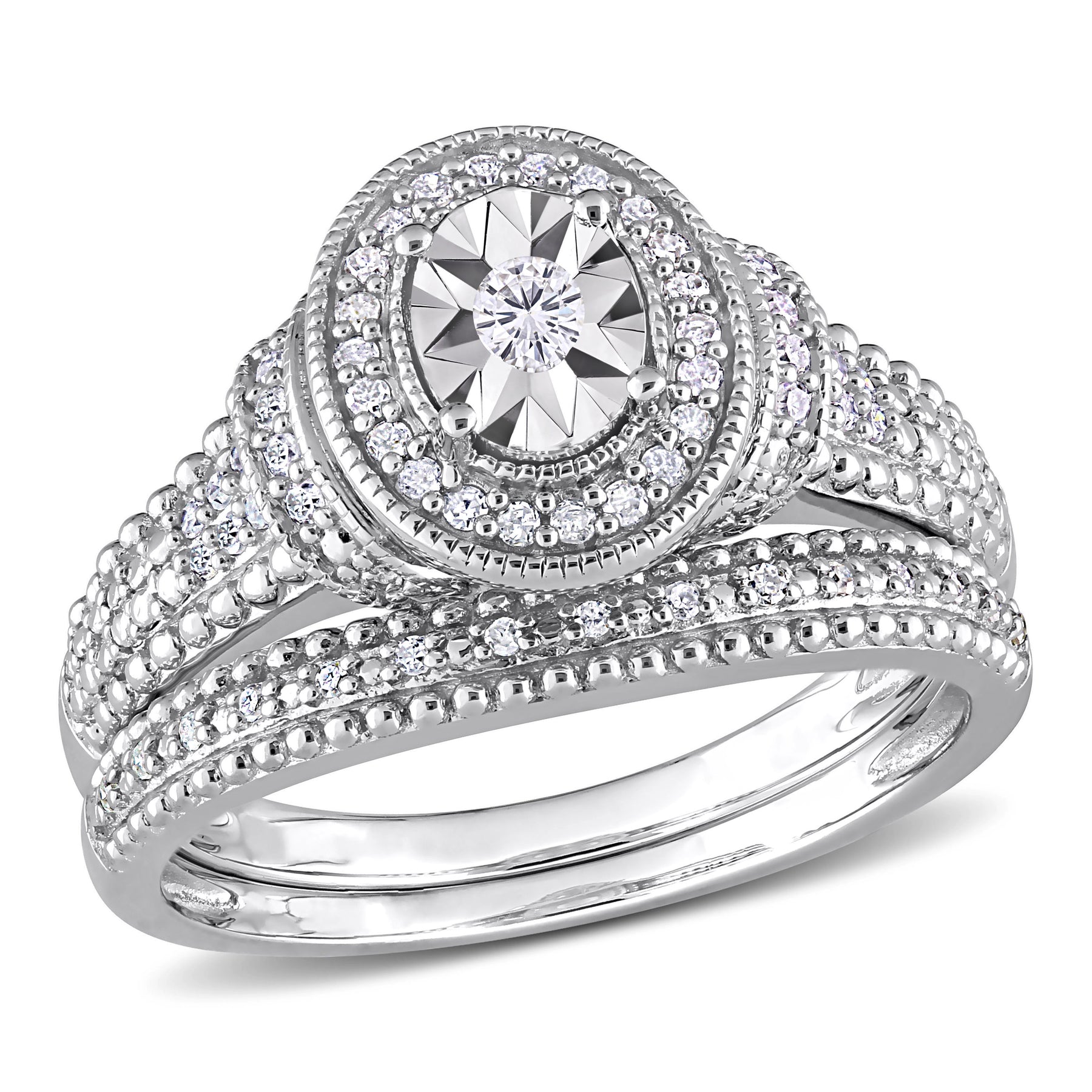 Mimi & Max 1/4ct TDW Diamant oval Brautring Set in Sterling Silber