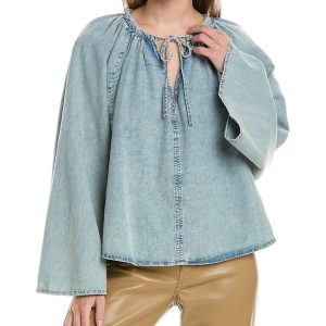FRAME Denim geraffte Leinenblendbluse