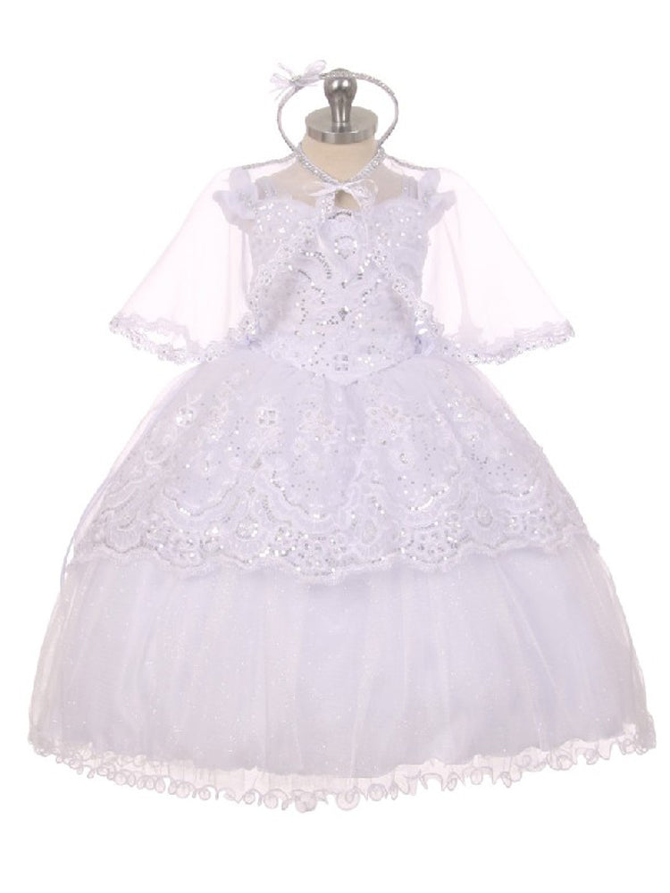 Rainkids Baby Mädchen weiß Organza Pailletten Hi-Low Sheer Cape Taufe Kleid 6-12M