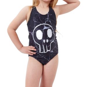 Kinder Mädchen Sportlich One Piece Badeanzug im Totenkopf