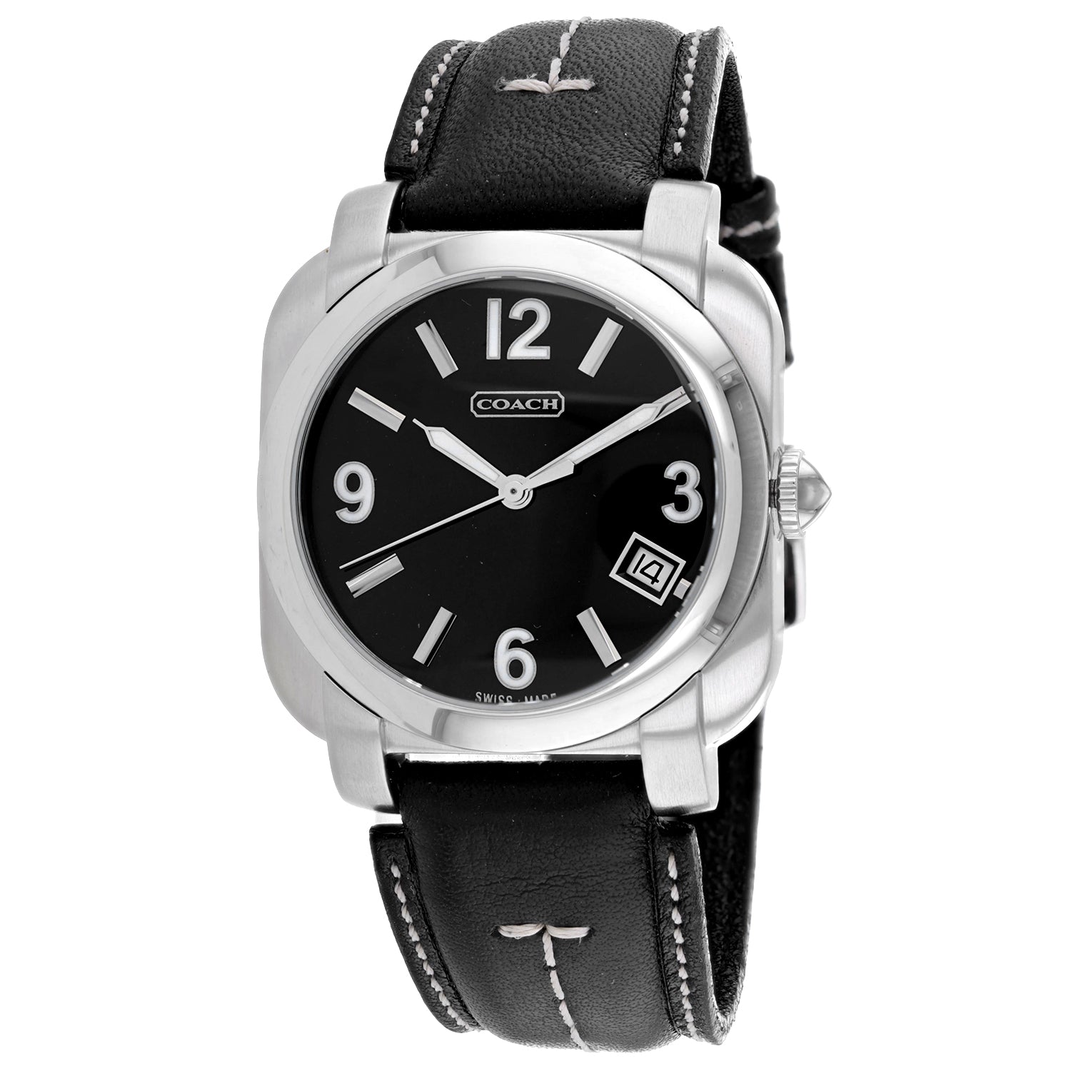 Coach Herren Schwarz Leder Silber Quarz Schwarzes Zifferblatt Uhr