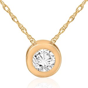 14K Gelbgold 3/4ct Runde Lünette echte Diamant-Anhänger
