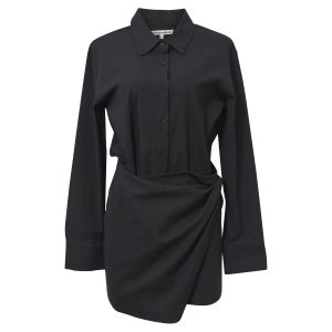 Reformation Weston Hemd Kleid aus schwarzer Baumwolle