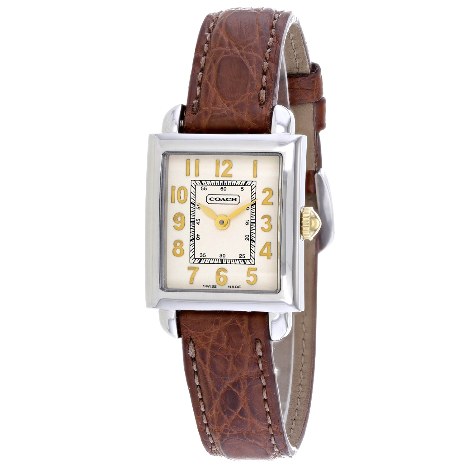 Coach Damen Braun Leder Silber Quarz Beige Dial Uhr