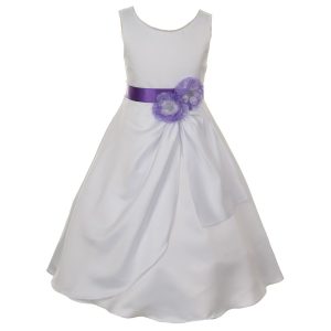 große Mädchen weiß lila Braut stumpf Satin Pailletten Blumen Anlass Kleid 8-14