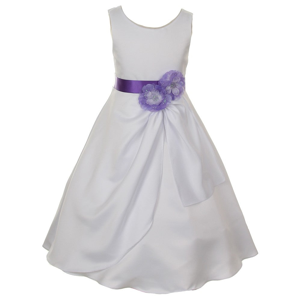 Große Mädchen Weiß Lila Braut Dull Satin Pailletten Blumen Anlass Kleid 8-14