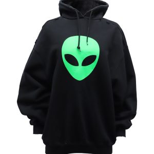 Balenciaga SS21 Gestreifter Alien Logo Kapuzenpullover aus schwarzer Baumwolle