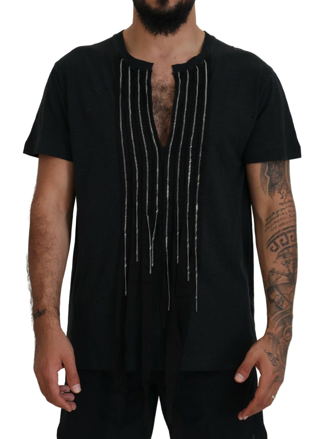 Dsqua2 Kette Verzierte Baumwolle Kurzarm Herren T-Shirt