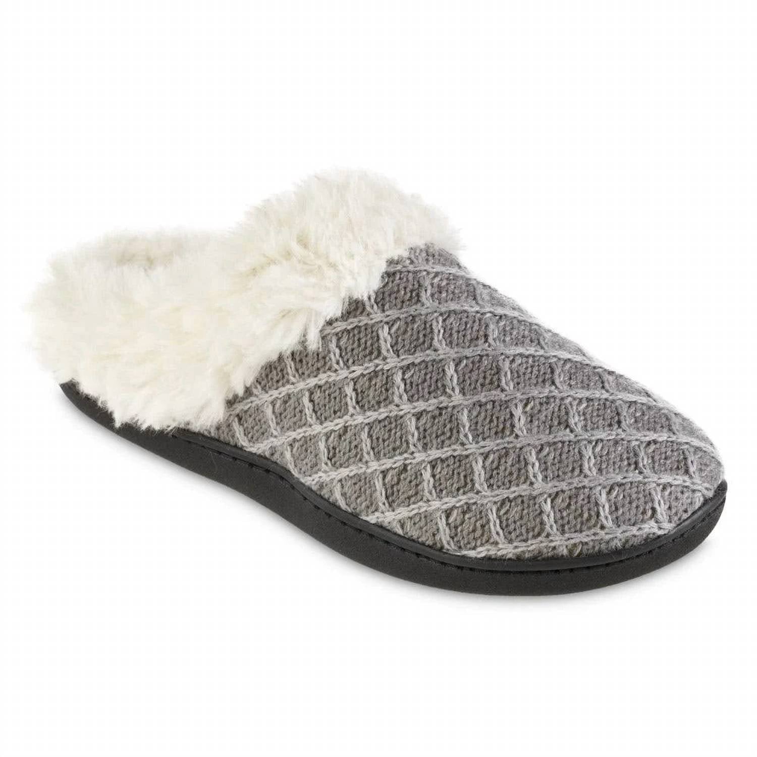 Damen Diamant Pullover Strick Hoodback Slipper in hellgrau