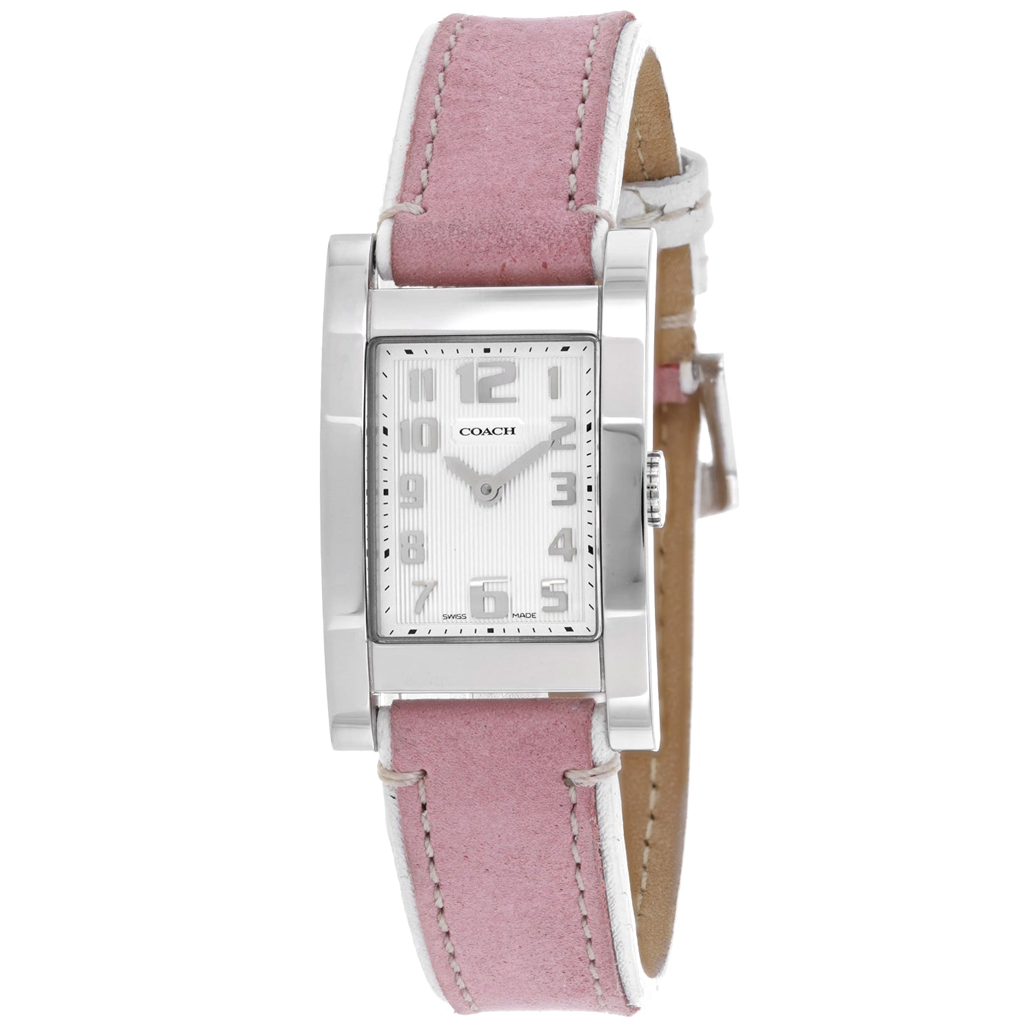 Coach Damen rosa Leder Silber Quarz weißes Zifferblatt Uhr