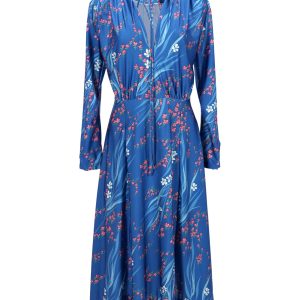 Balenciaga Sakura-Print Midikleid aus blauem Polyester 7733746335804