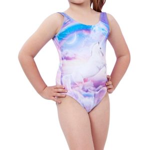 Mädchen runden Hals One Piece Badeanzug In Gtk Lila Einhorn
