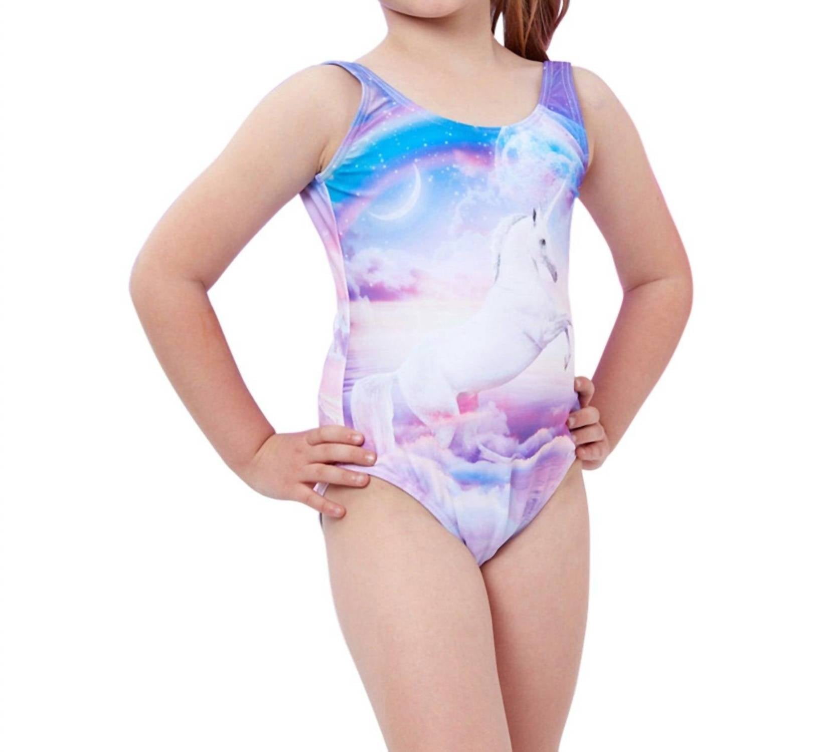 Mädchen runden Hals One Piece Badeanzug In Gtk Lila Einhorn