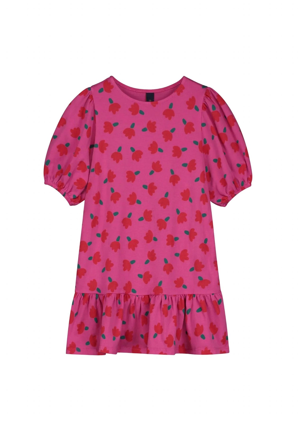 Mädchen Ballon Ärmel Blumen Kleid in Rasberry