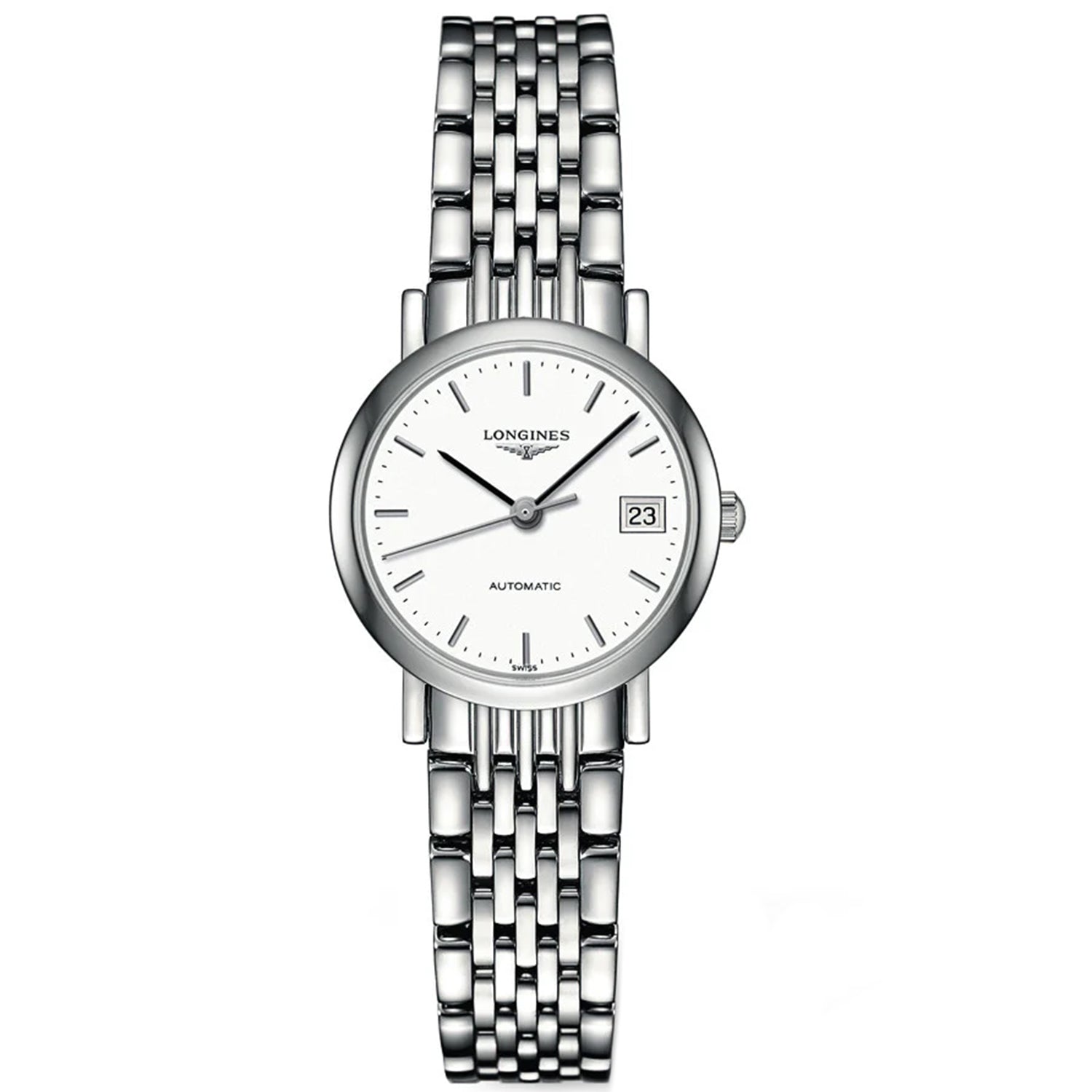 Longines Damen elegantes weißes Zifferblatt Uhr