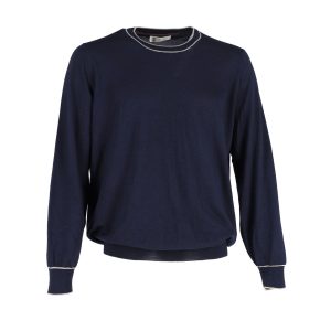 Brunello Cucinelli Pullover mit Rundhalsausschnitt aus Baumwolle in Marineblau