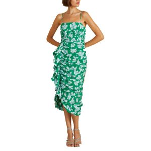 Gathered Bio-Baumwolle Midi-Kleid