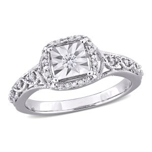 Mimi & Max 1/6ct TDW Diamond Halo Vintage Style Ring aus Sterling Silber