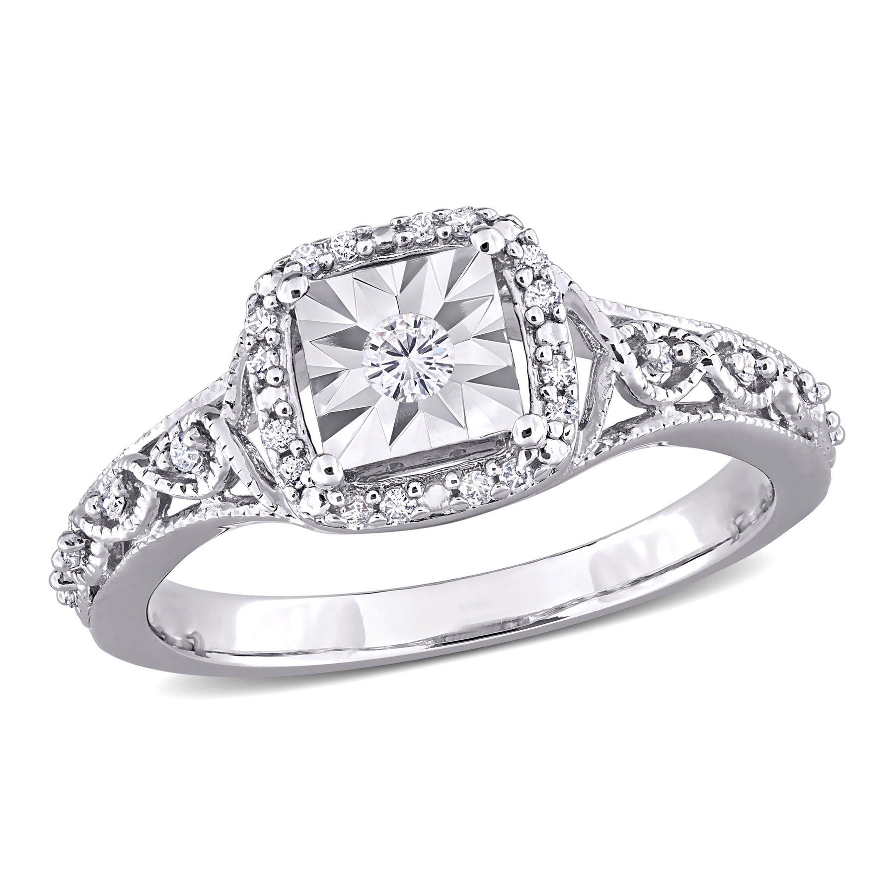 Mimi & Max 1/6ct TDW Diamant Halo Vintage Stil Ring in Sterling Silber