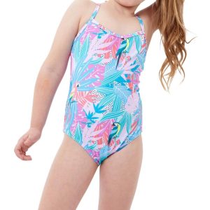 Kinder Mädchen runden Hals One Piece Badeanzug in Gtk Neon Palms