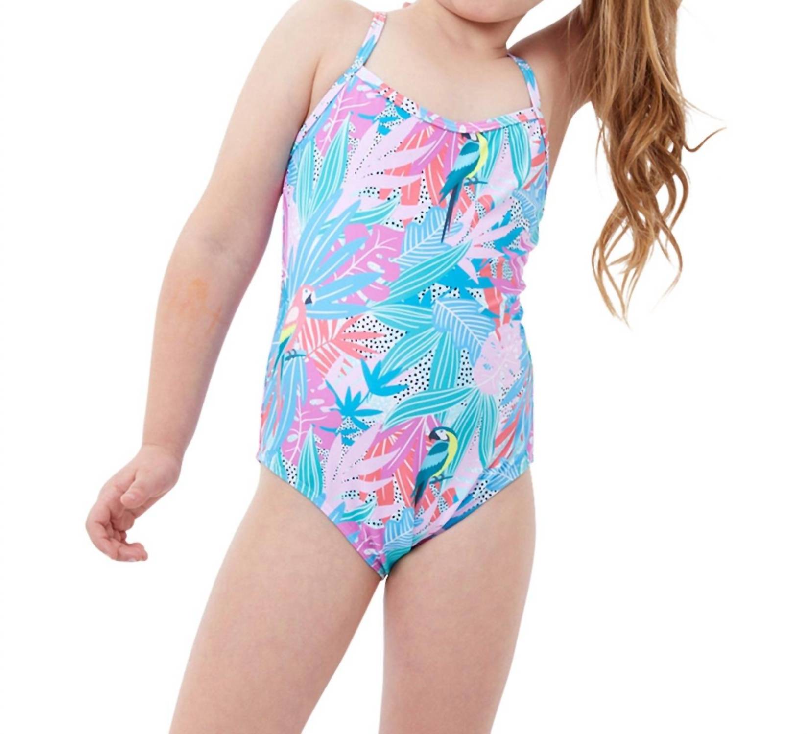 Kinder Mädchen runden Hals One Piece Badeanzug in Gtk Neon Palms