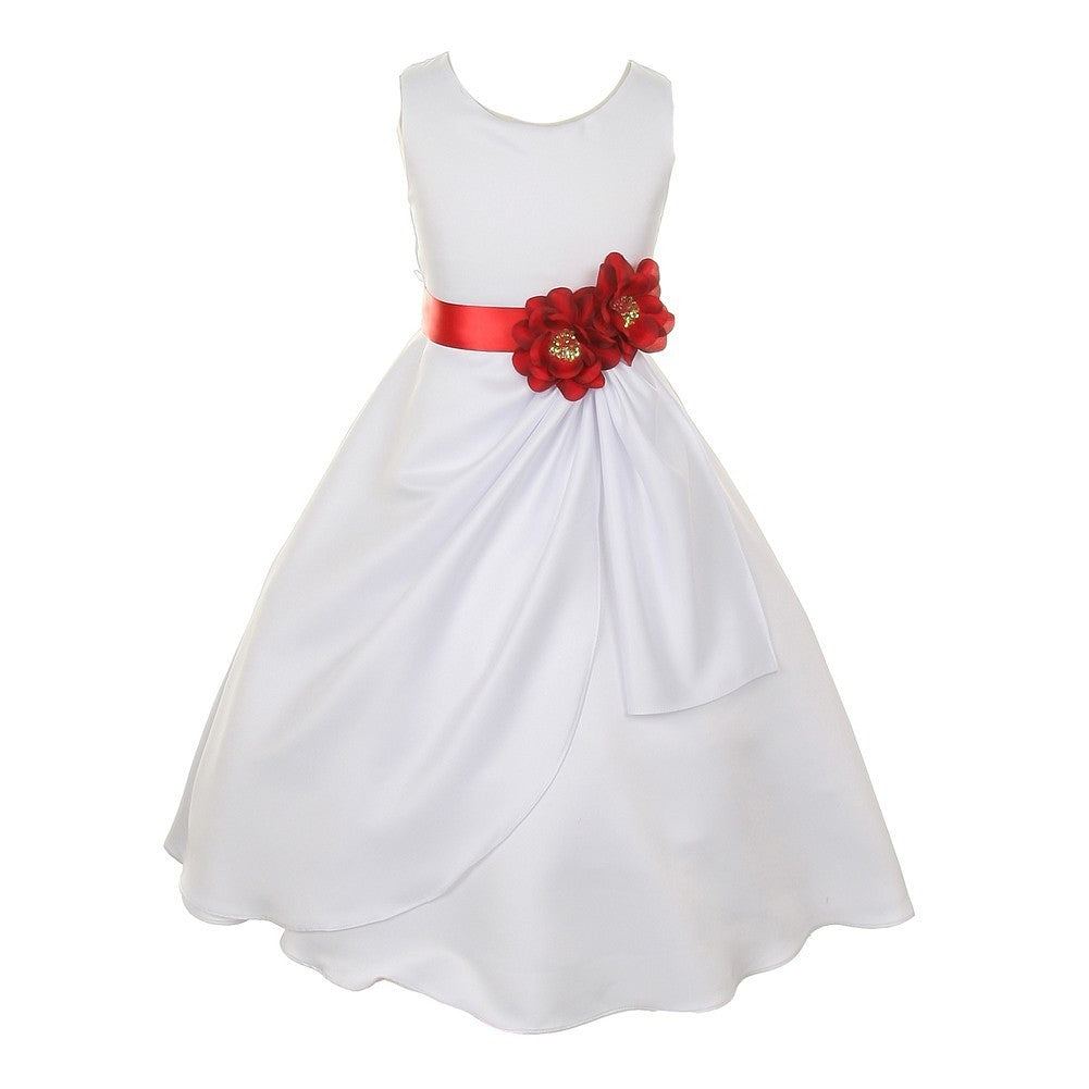 Kleine Mädchen Weiß Rot Braut Dull Satin Pailletten Blumen Anlass Kleid 2-6