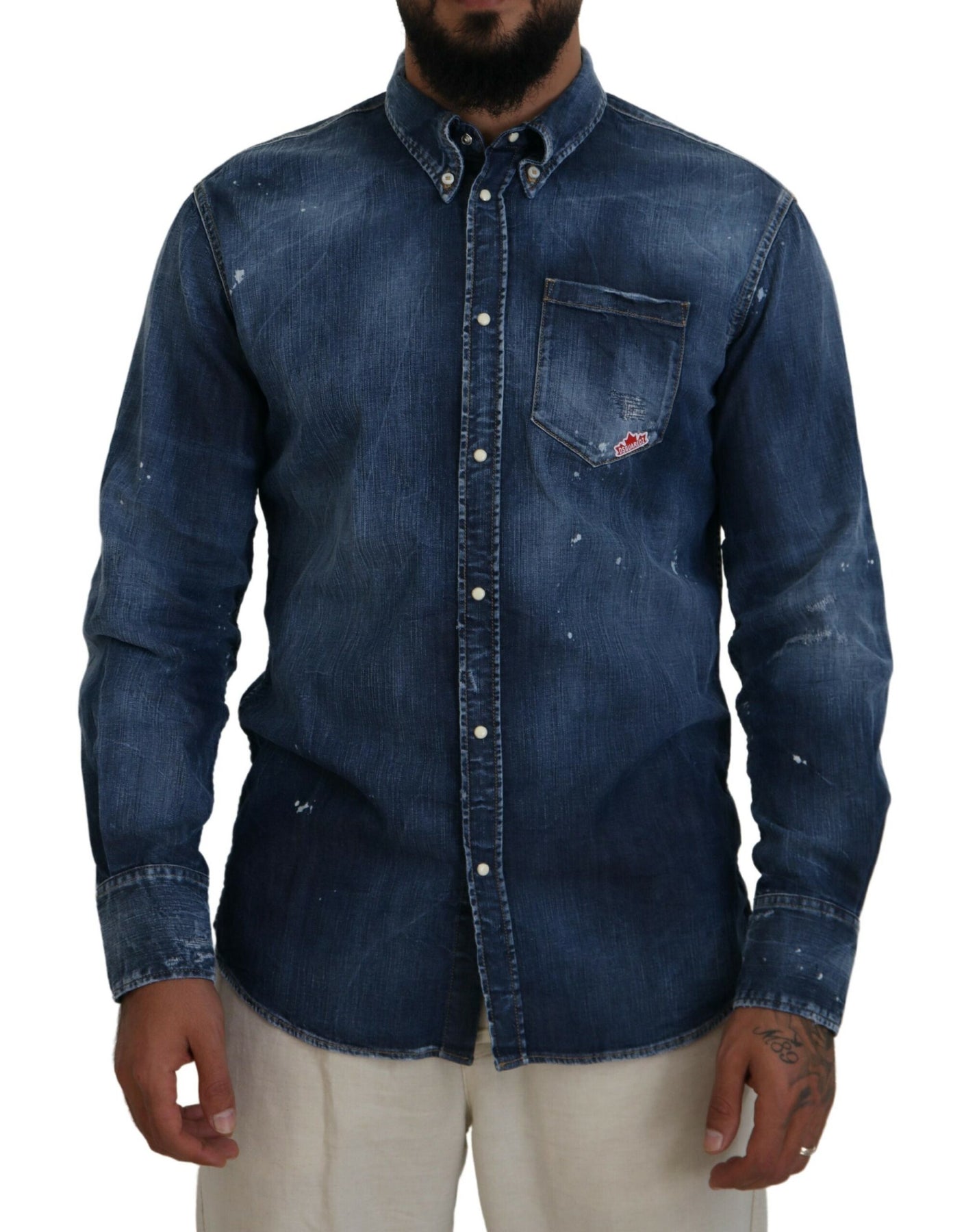 Dsqua2 gewaschen Colla Herren Casual Langarm Herrenhemd