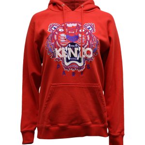 Kenzo Paris gestickter Tiger Logo Hoodie aus roter Baumwolle