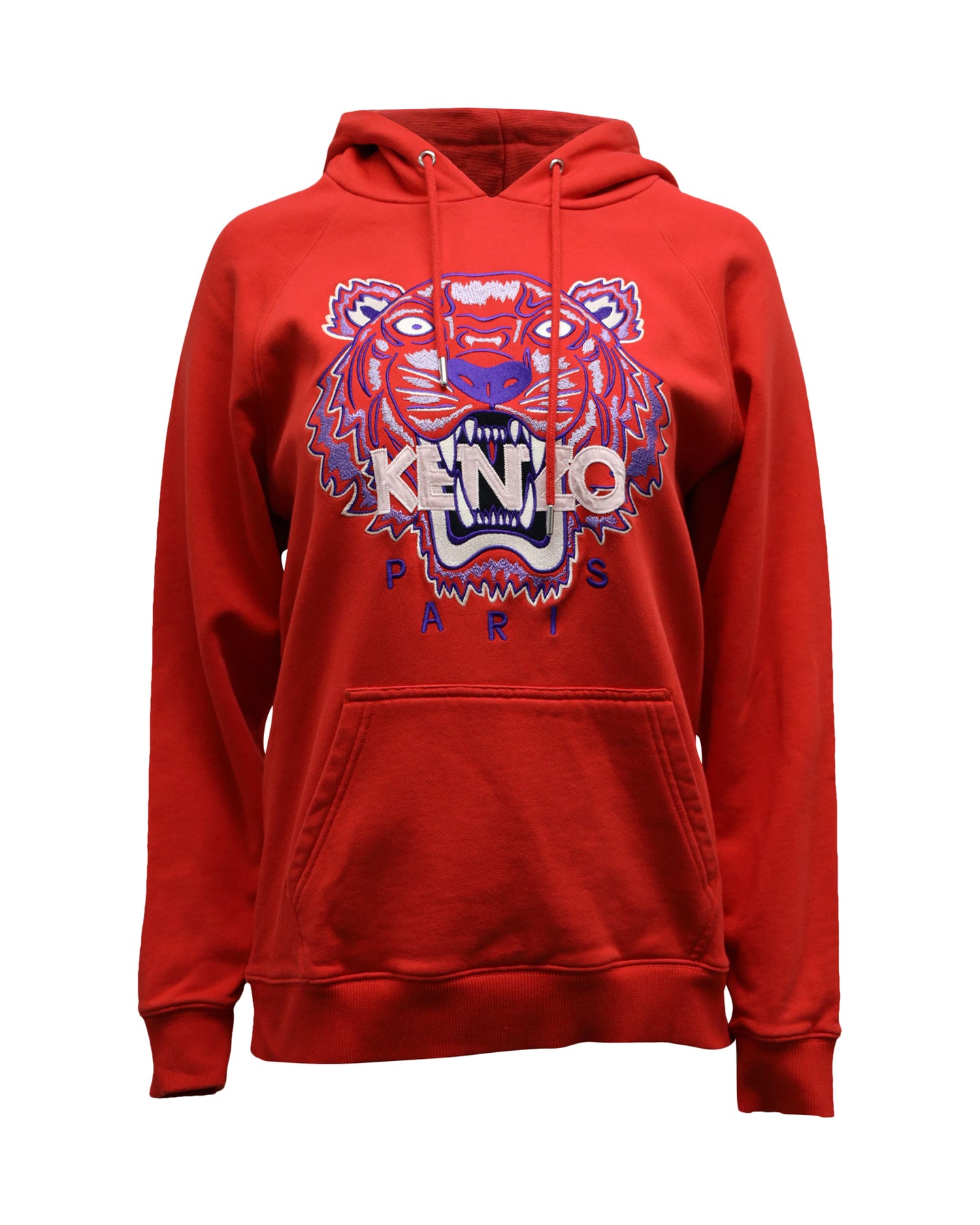 Kenzo Paris gestickter Tiger Logo Kapuzenpullover aus roter Baumwolle