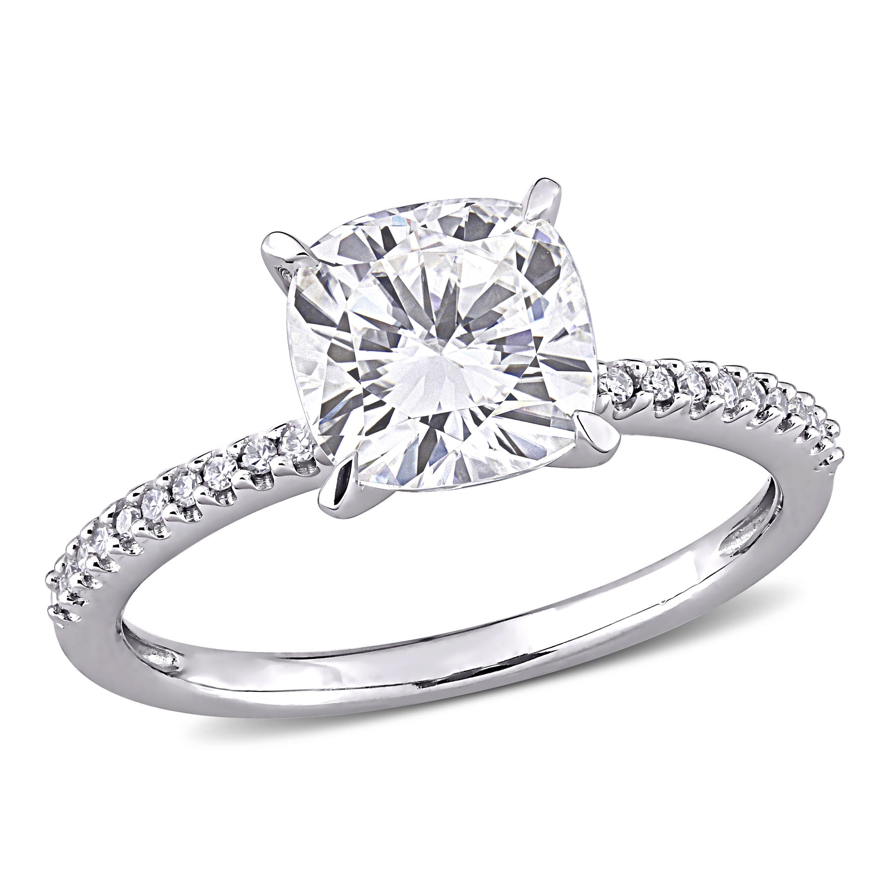 Mimi & Max 2ct DEW Kissen erstellt Moissanit und 1/10ct TW Diamant Verlobungsring in 14k Weißgold