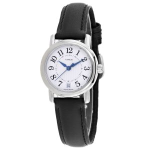 Coach Damen schwarzes Leder Silber Quarz weißes Zifferblatt Uhr