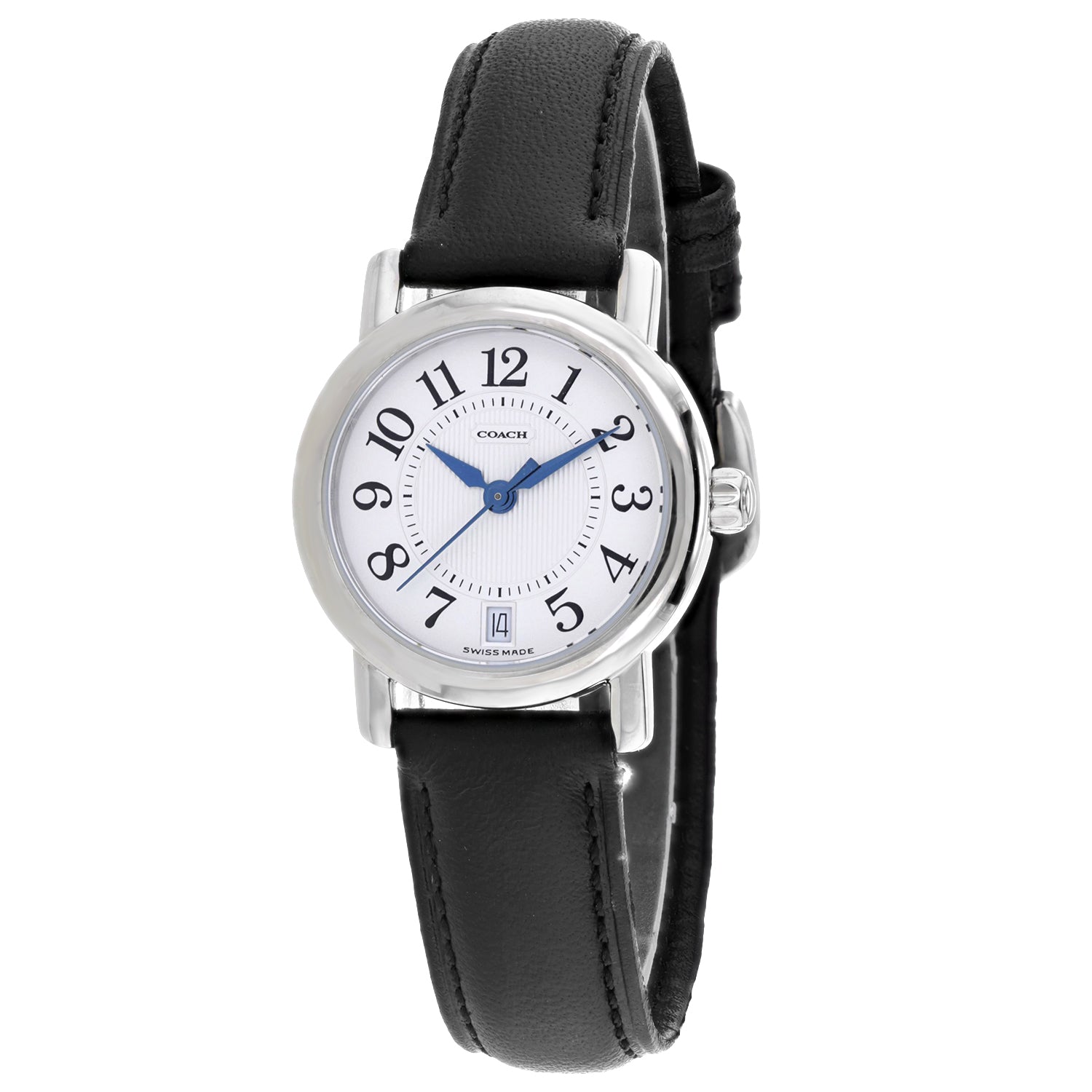 Coach Damen schwarzes Leder Silber Quarz weißes Zifferblatt Uhr