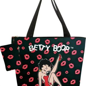 Damen Windel Tasche Hand Tote Tasche in schwarz / rot Küsse