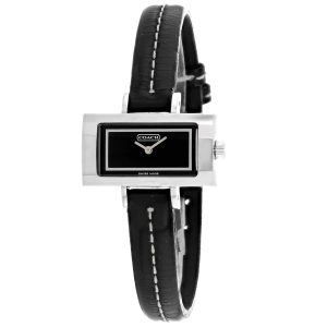 Coach Damen Schwarz Leder Silber Quarz Schwarzes Zifferblatt Uhr