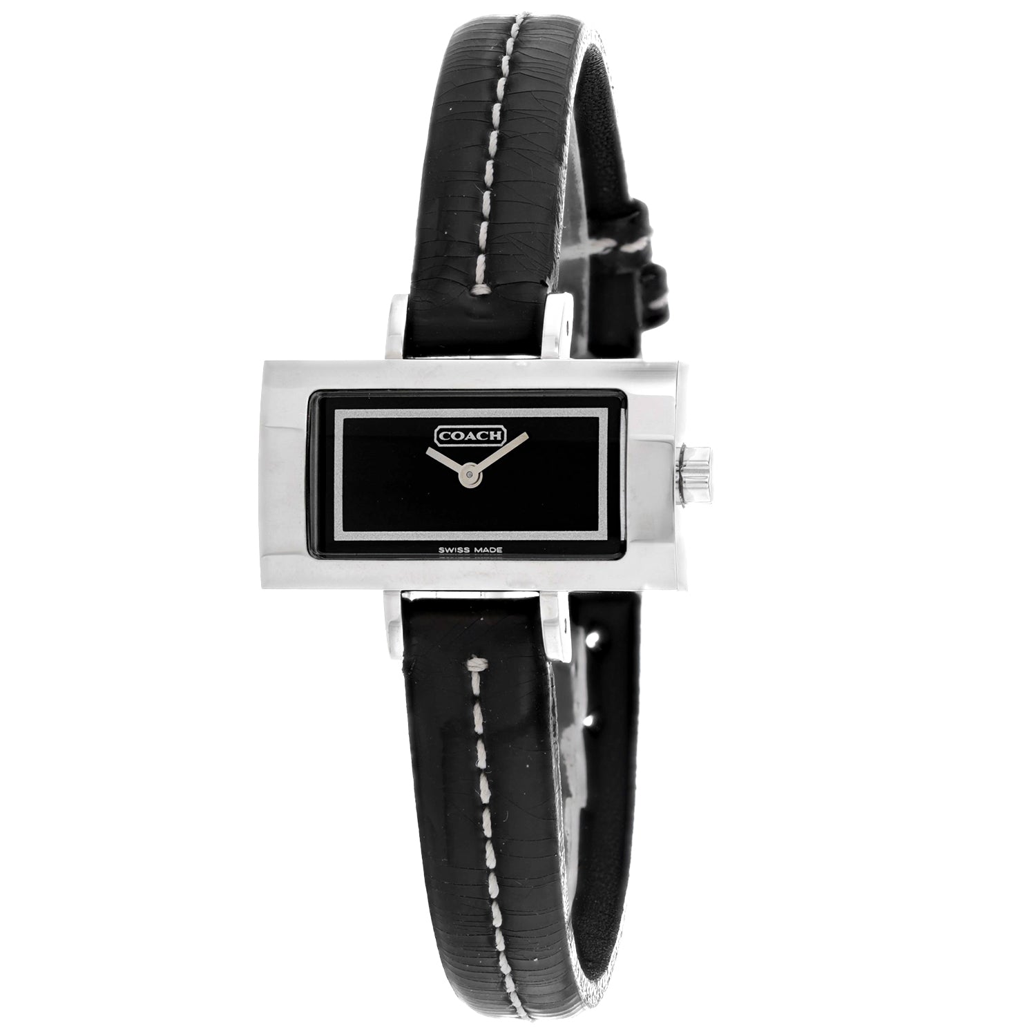Coach Damen Schwarz Leder Silber Quarz Schwarzes Zifferblatt Uhr