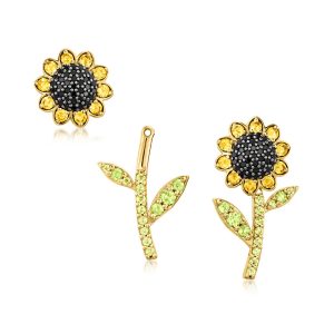 Ross-Simons Citrine, . Peridot and . schwarzes Spinell Schmuckset: Blumenohrringe und Ohrringjacken in 18kt Gold über Sterling